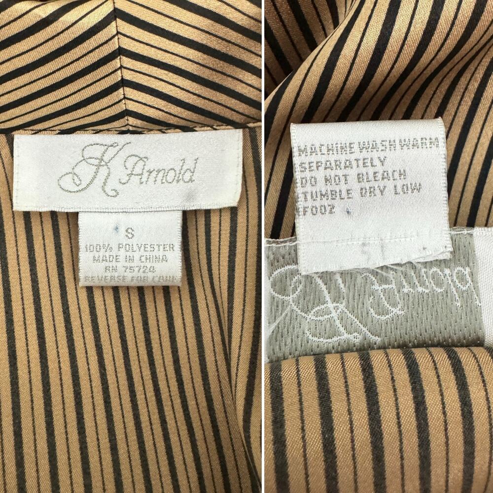 K Arnold vintage black gold metallic striped wide collar satin blouse size small - Picture 5 of 6